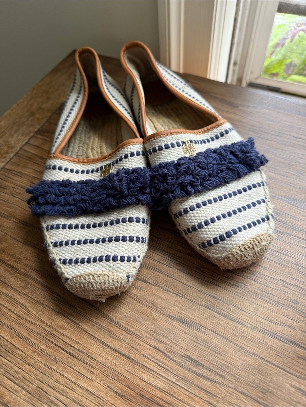 Tory Burch Navy & Cream Striped Espadrille Flats - Picture 2 of 7